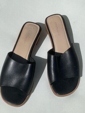 Everlane Black Leather Open-Toe Slide Mules Size 8